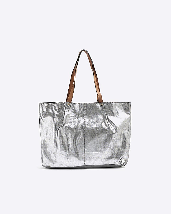 Silver Leather Metallic Shopper