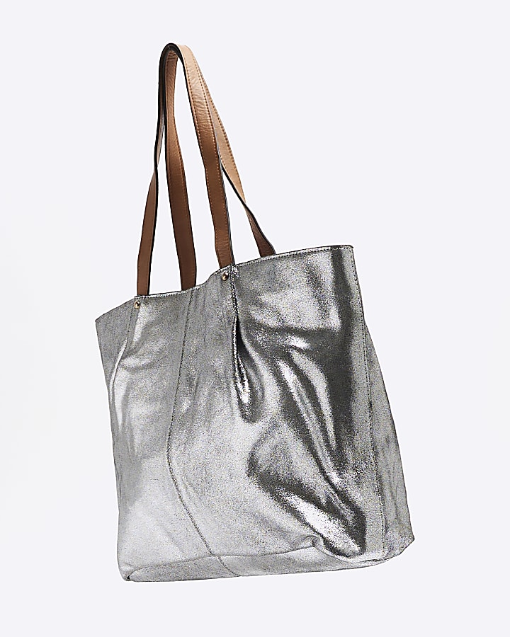 Silver Leather Metallic Shopper