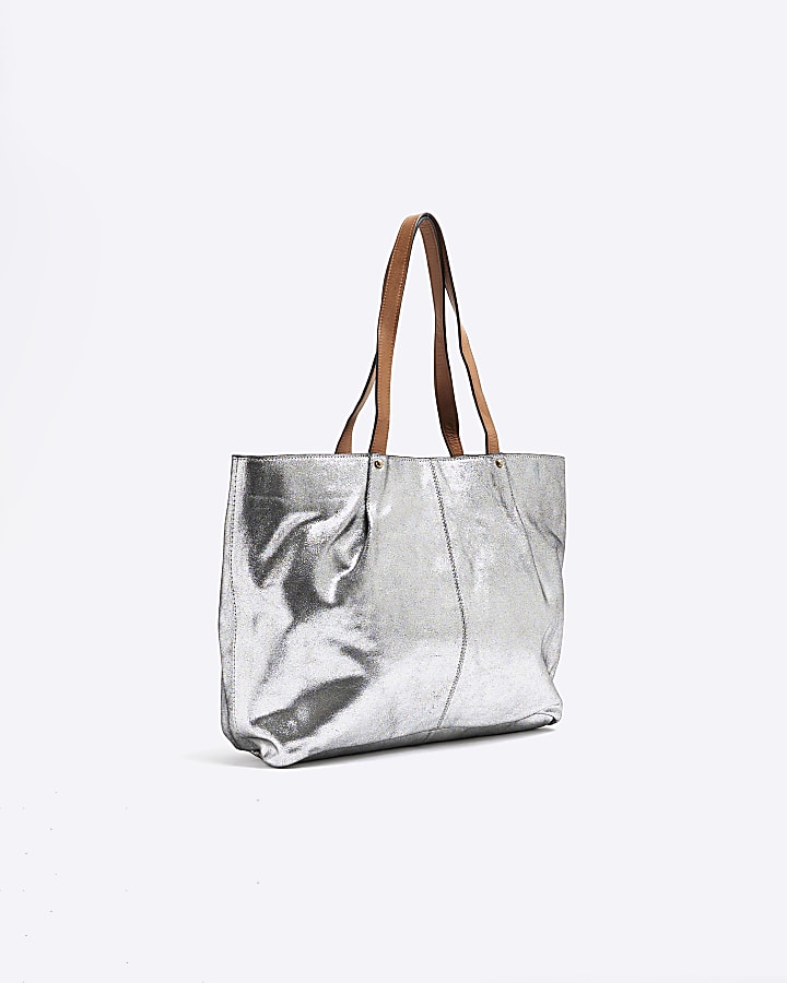 Silver Leather Metallic Shopper