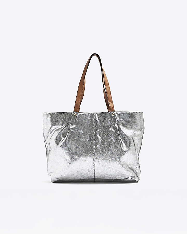 Silver Leather Metallic Shopper