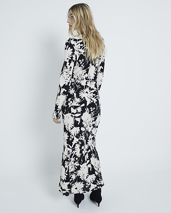 Black floral print maxi dress