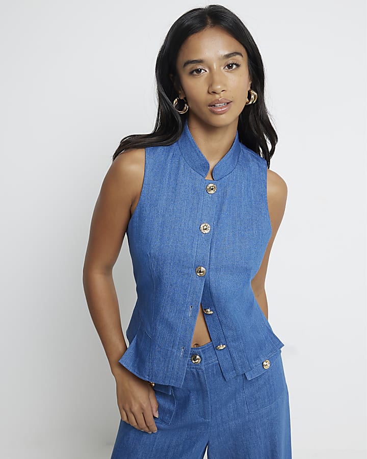 Petite Denim button up waistcoat