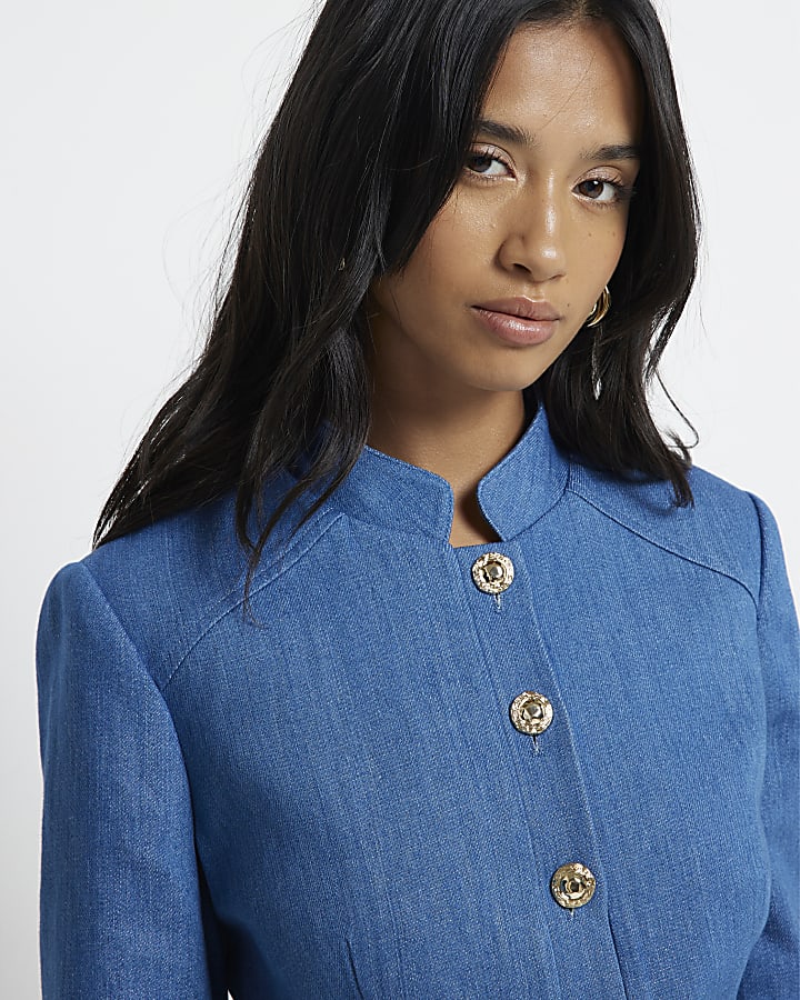Petite Blue Peplum Denim Jacket