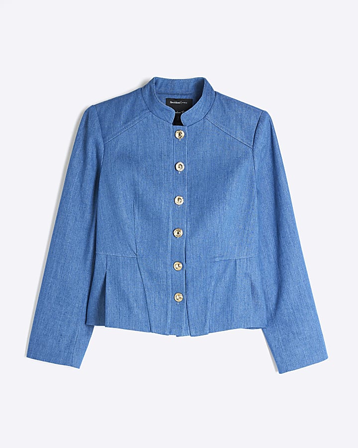 Petite Blue Peplum Denim Jacket