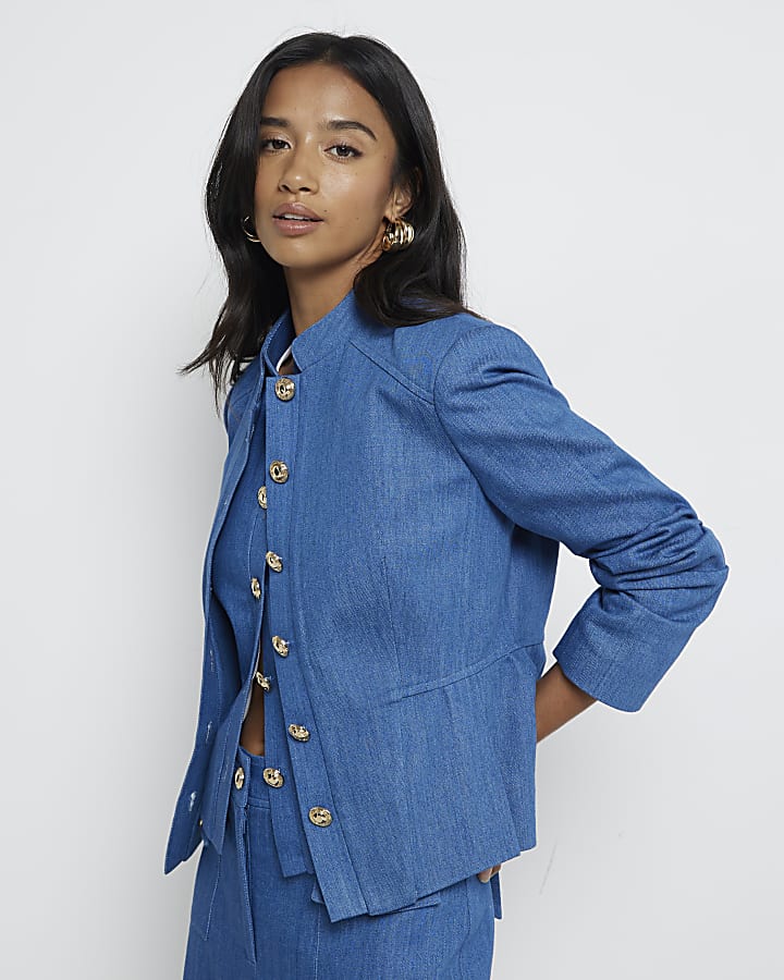 Petite Blue Peplum Denim Jacket