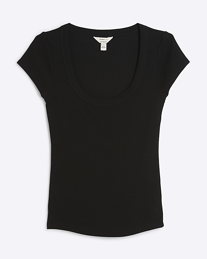 Black ribbed scoop neck vest top