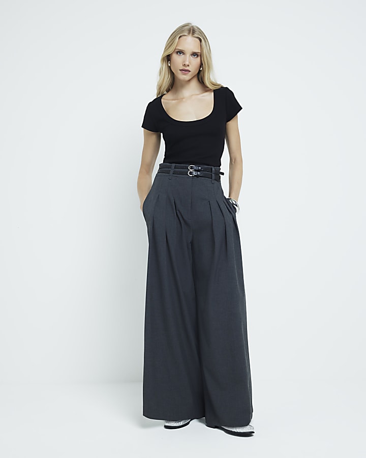 Black ribbed scoop neck vest top