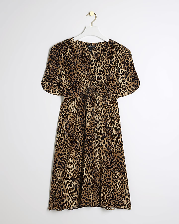 Brown leopard print skater mini dress