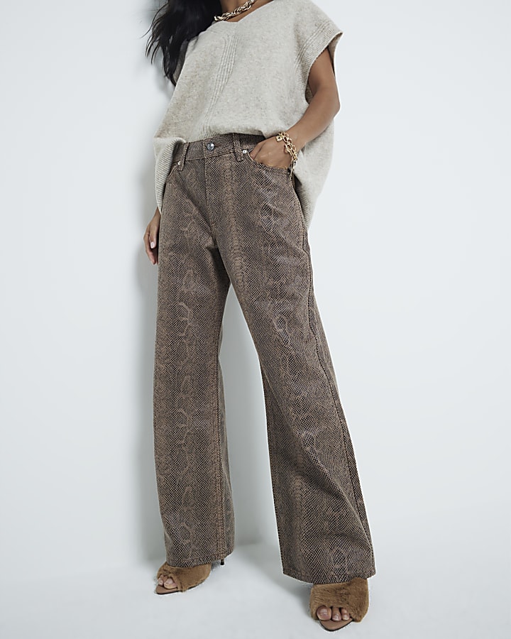 Petite Snakeskin relaxed straight leg jeans