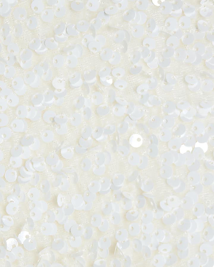 Petite White Sequin Tie Side Top