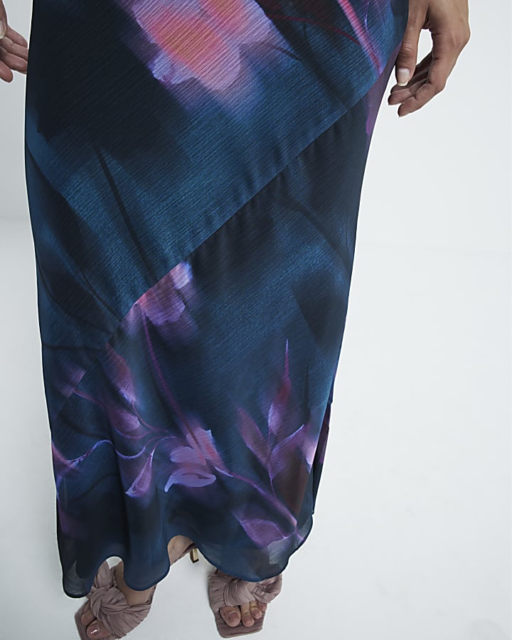 Blue abstract floral scarf bodycon maxi dress