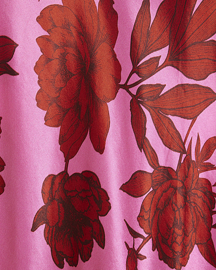 Pink satin floral maxi skirt