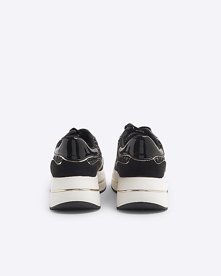 Black Boucle Lace Up Trainers
