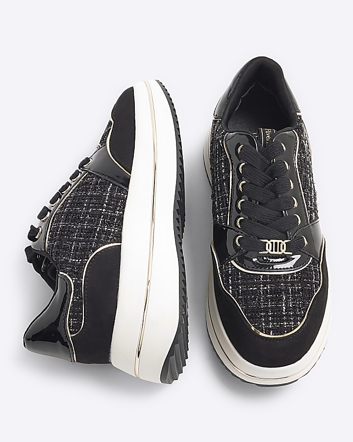 Black Boucle Lace Up Trainers