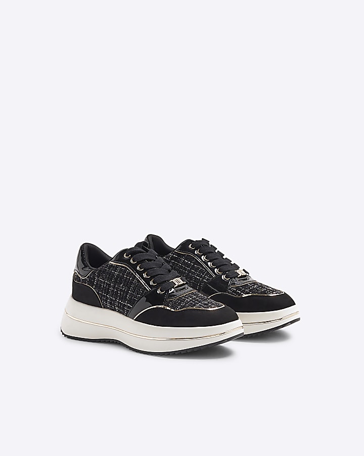 Black Boucle Lace Up Trainers