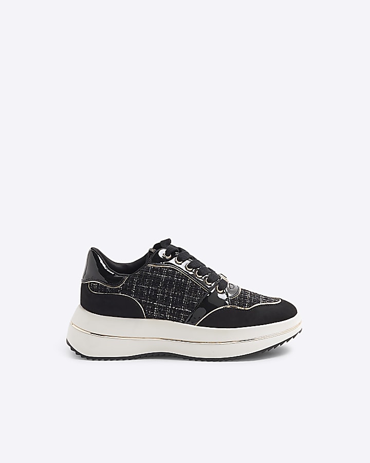 Black Boucle Lace Up Trainers