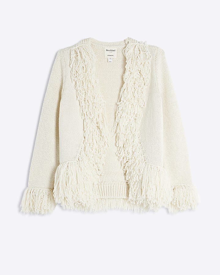 Cream Fringe Cuff Cardigan