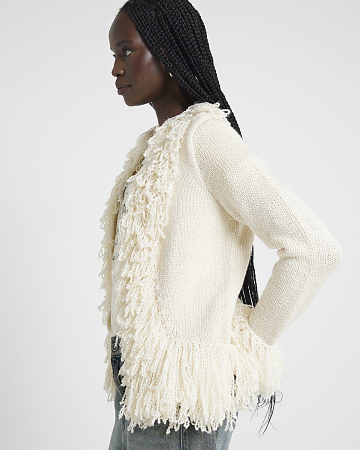 Cream Fringe Cuff Cardigan