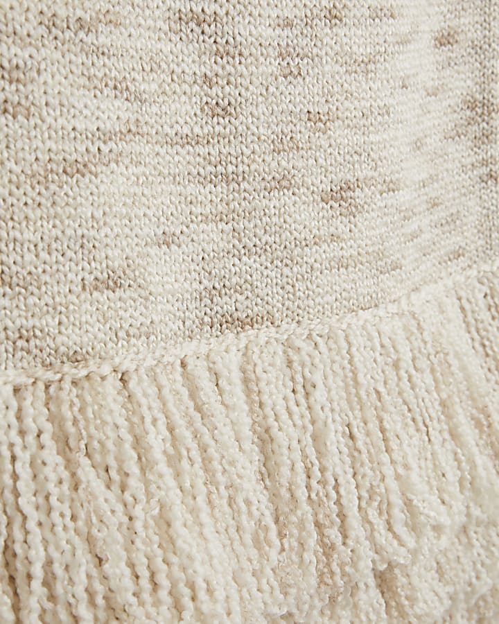 Cream knit fringe midi skirt