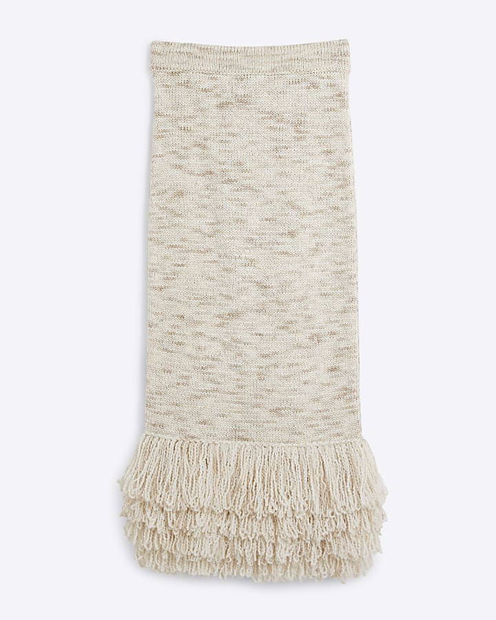 Cream knit fringe midi skirt