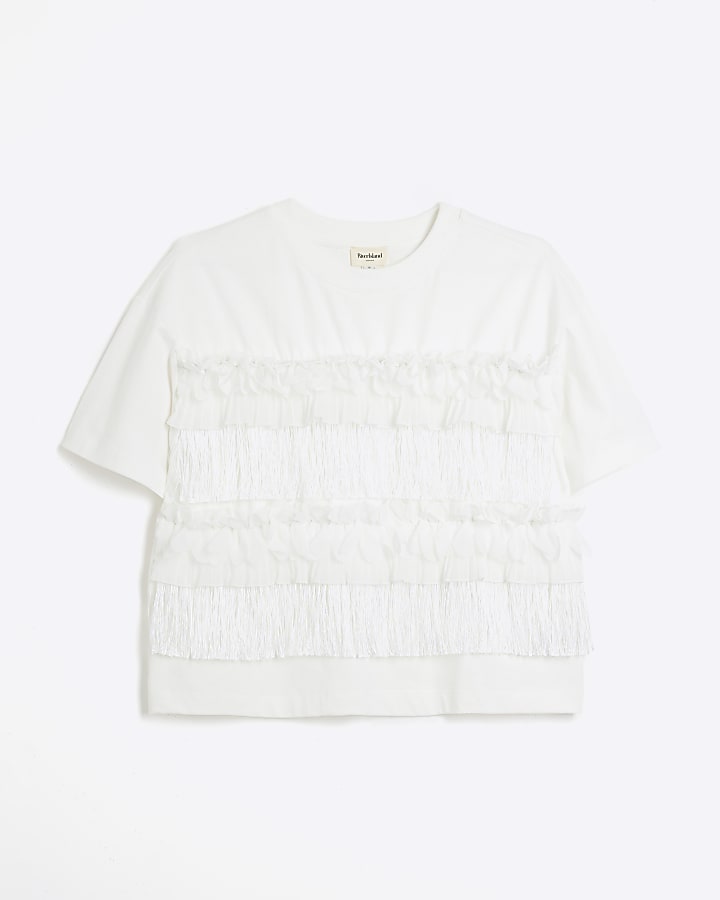 White frill tassel t-shirt