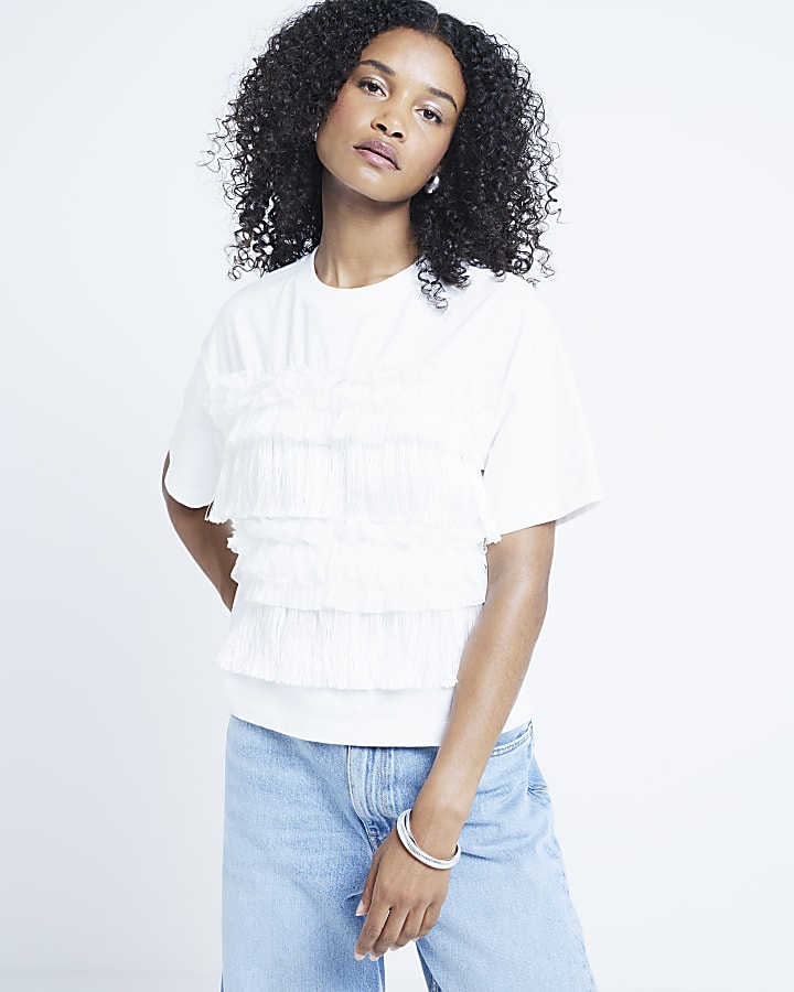 White frill tassel t-shirt