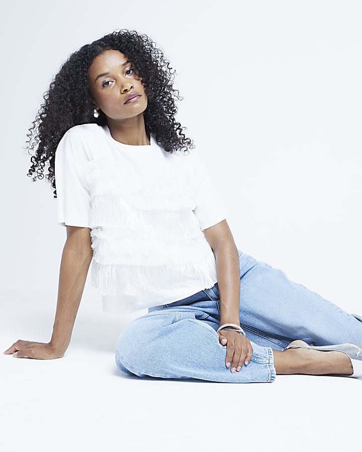 White frill tassel t-shirt