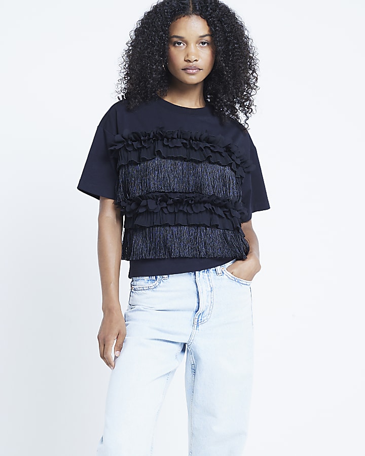 Black frill tassel t-shirt