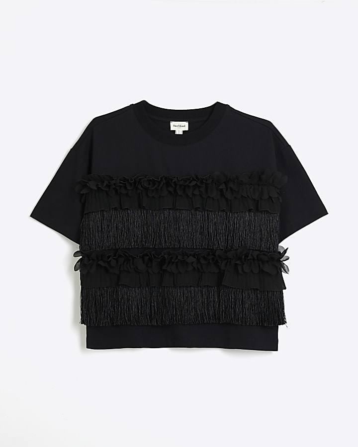 Black frill tassel t-shirt