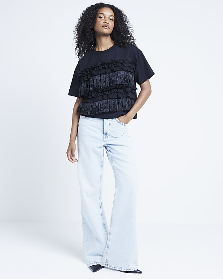 Black frill tassel t-shirt