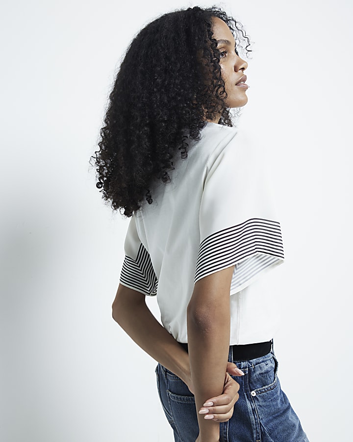 Cream stripe cuff t-shirt