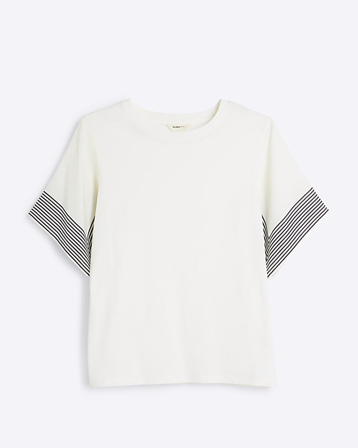 Cream stripe cuff t-shirt