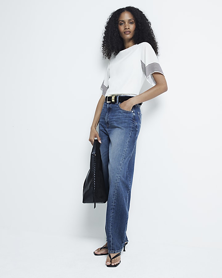 Cream stripe cuff t-shirt
