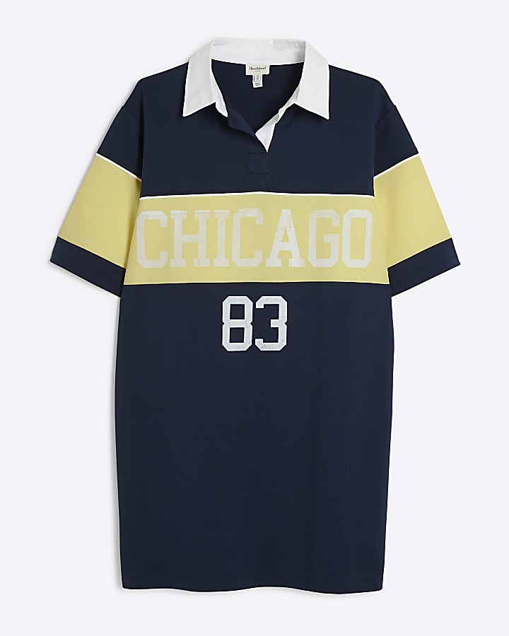 Navy stripe collared t-shirt mini dress