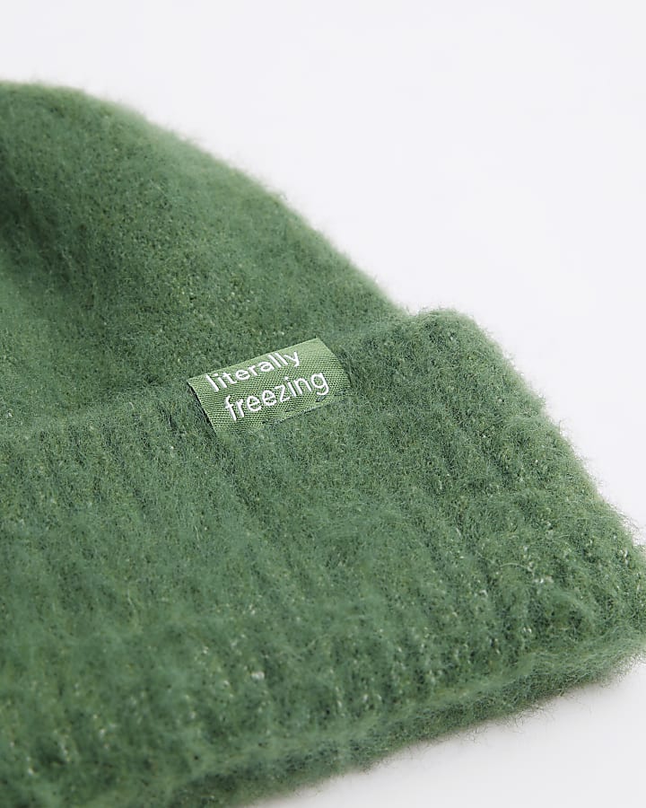 Green Fluffy Beanie Hat