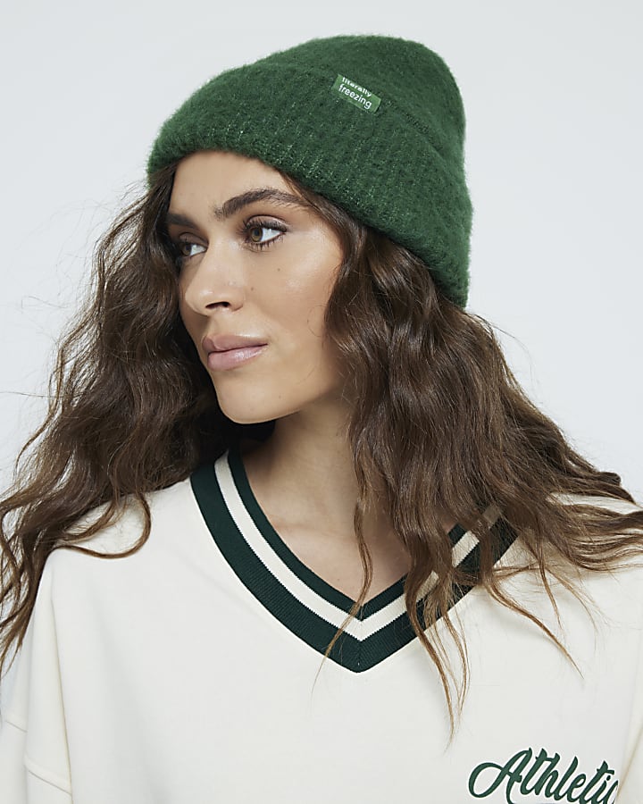 Green Fluffy Beanie Hat