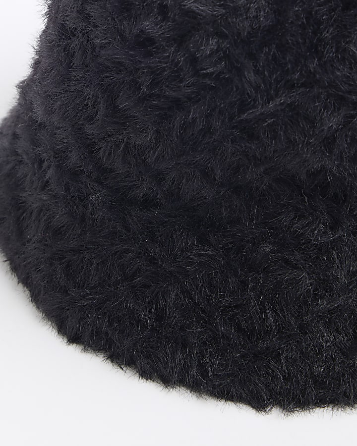 Black Faux Fur Bucket Hat