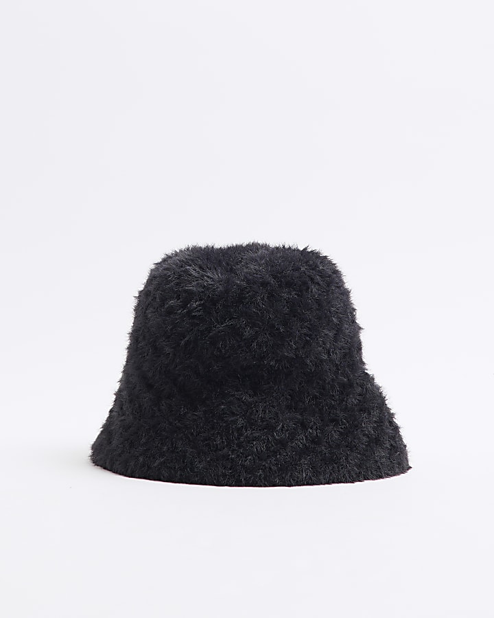 Black Faux Fur Bucket Hat