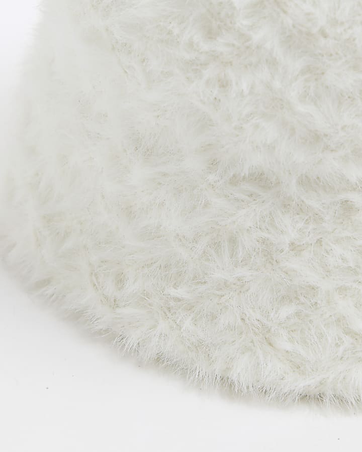 White Faux Fur Bucket Hat