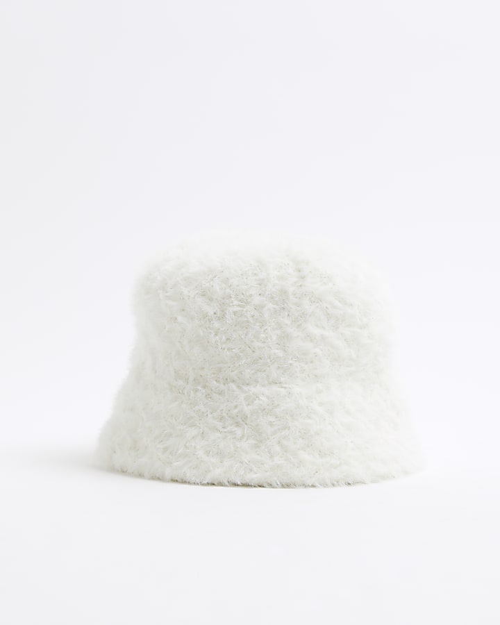 White Faux Fur Bucket Hat