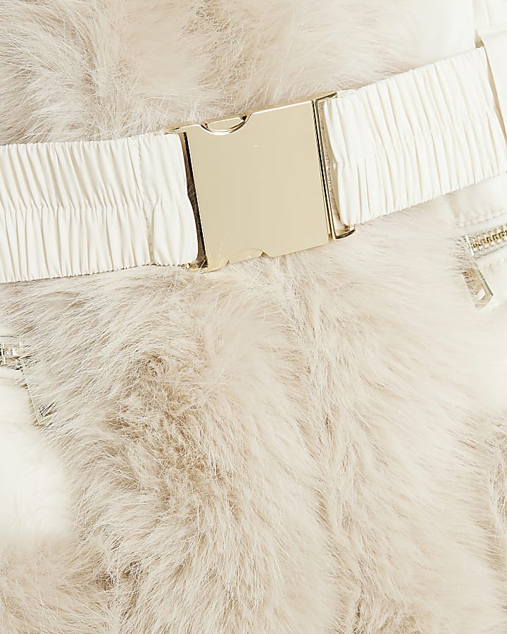Petite Cream Faux Fur Trim Padded Jacket