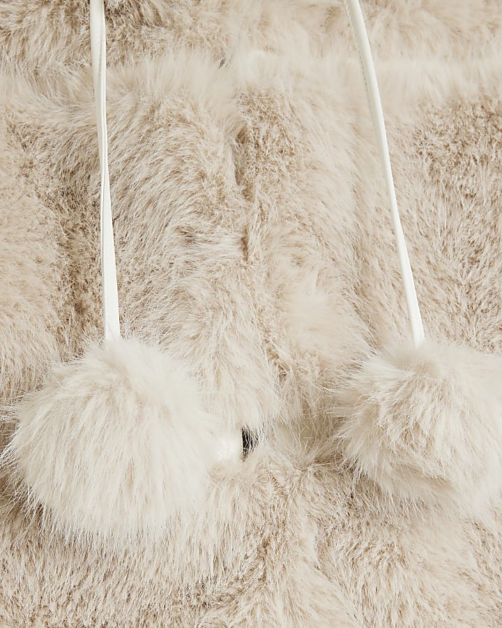 Cream Faux Fur Padded Pom Pom Coat