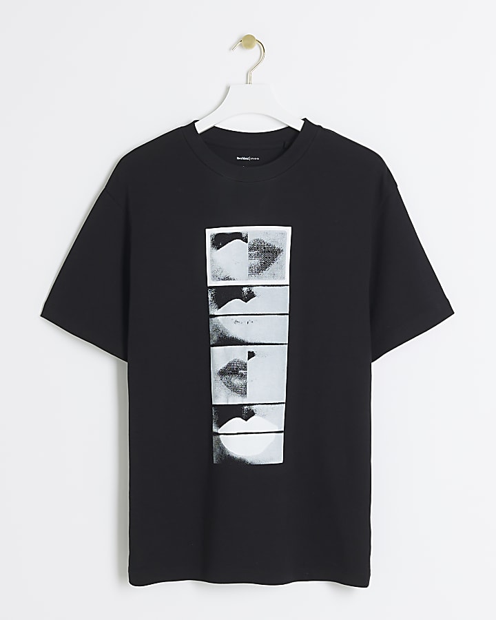 Black graphic lips print t-shirt