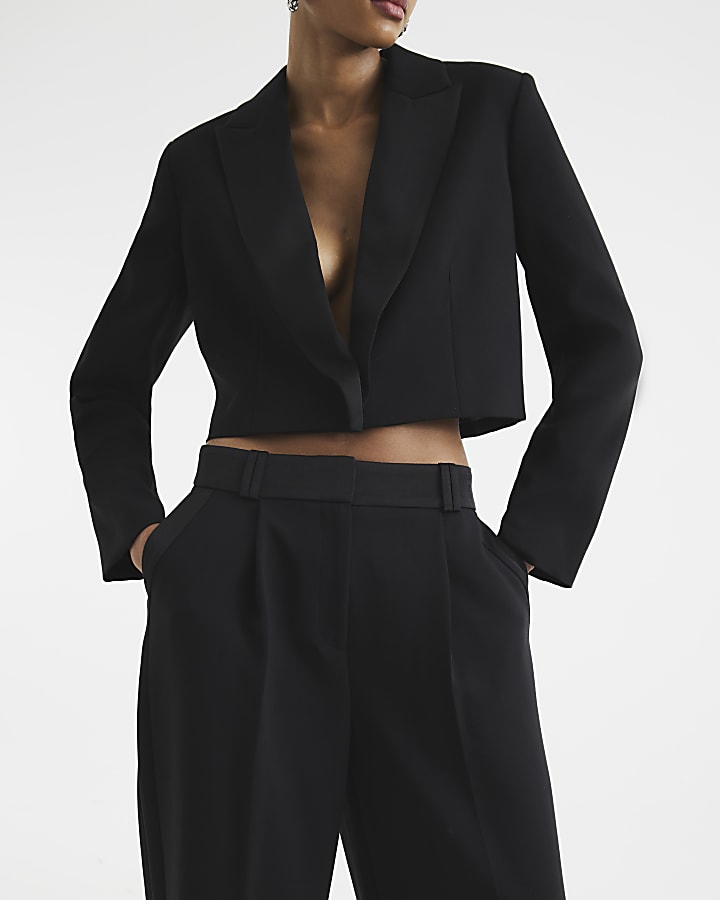 Black Wide Leg Tuxedo Trousers