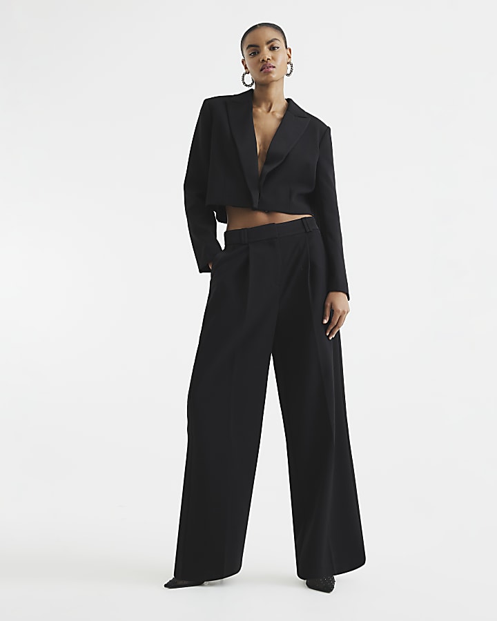 Black Wide Leg Tuxedo Trousers