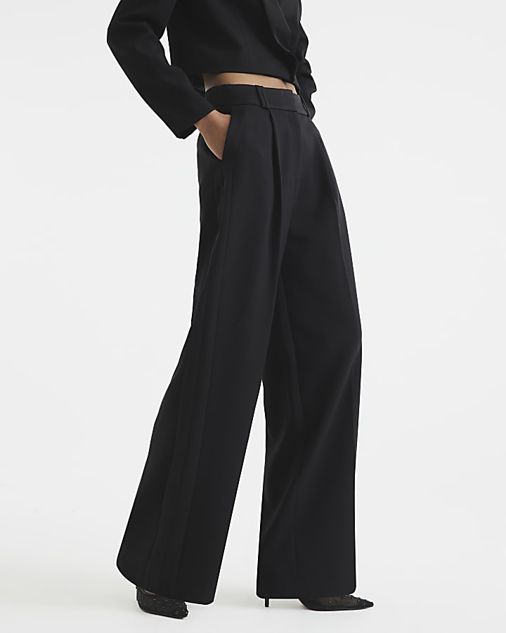 Black Wide Leg Tuxedo Trousers