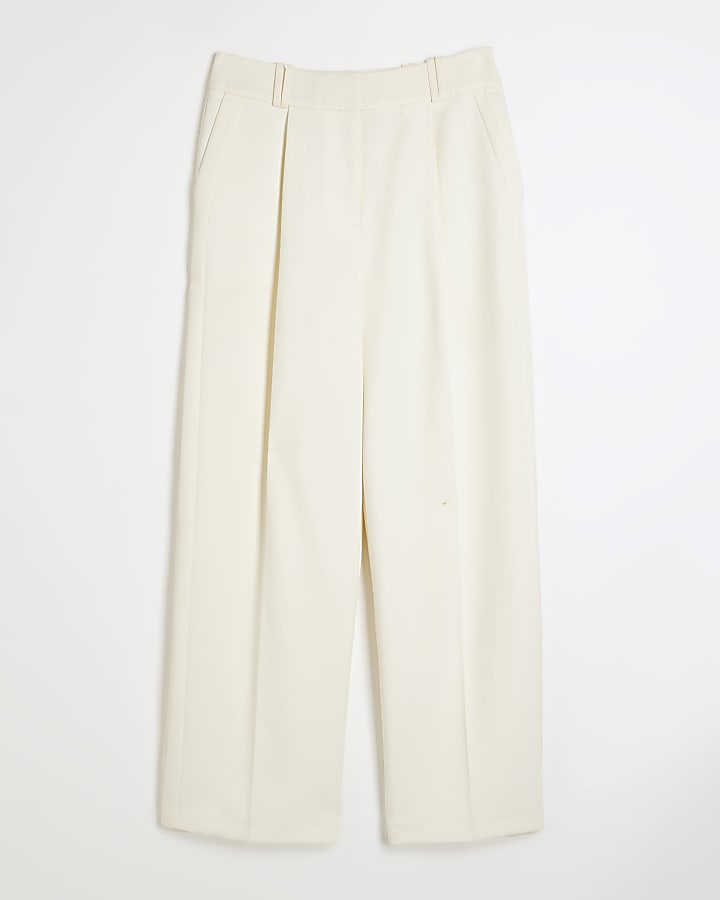 Cream Wide Leg Satin Contrast Tuxedo Trousers