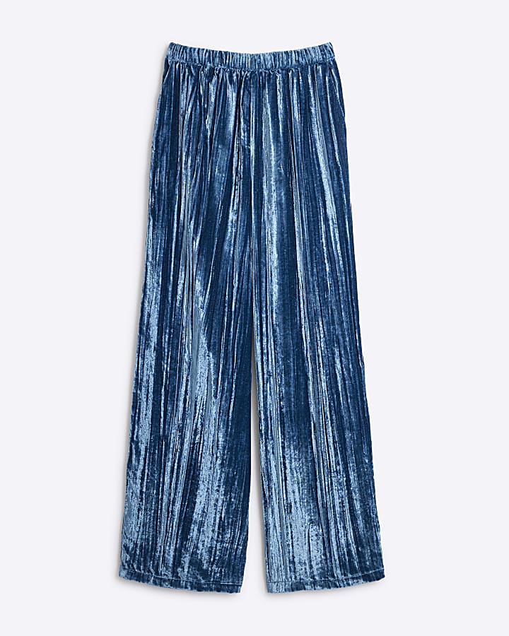 Blue Velvet Wide Leg Trousers