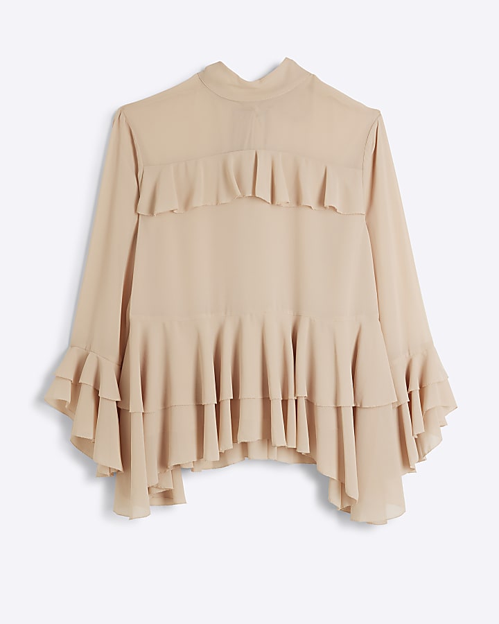 Petite pink chiffon frill blouse