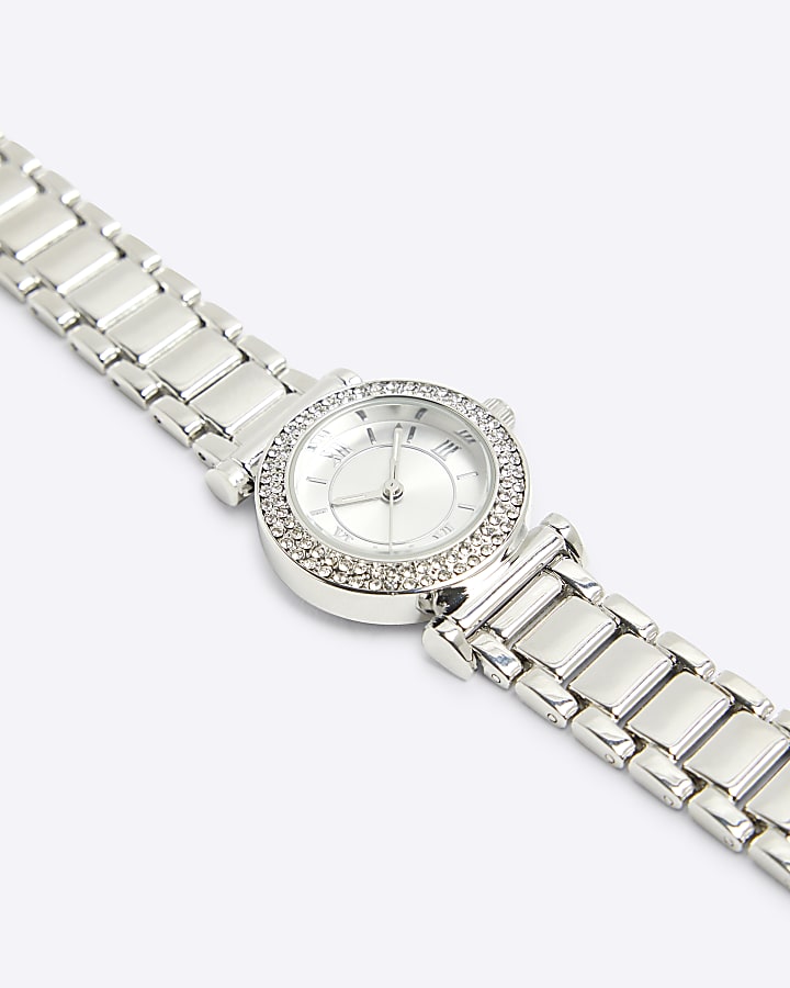 Silver Slim Bar Pave Watch